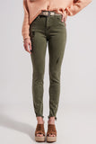 Q2 Calças de ganga skinny verdes com desenho rasgado