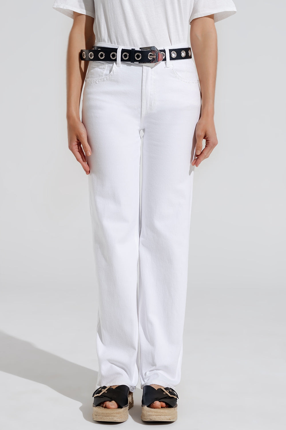 Q2 Calças de ganga Straight com 5 bolsos em branco