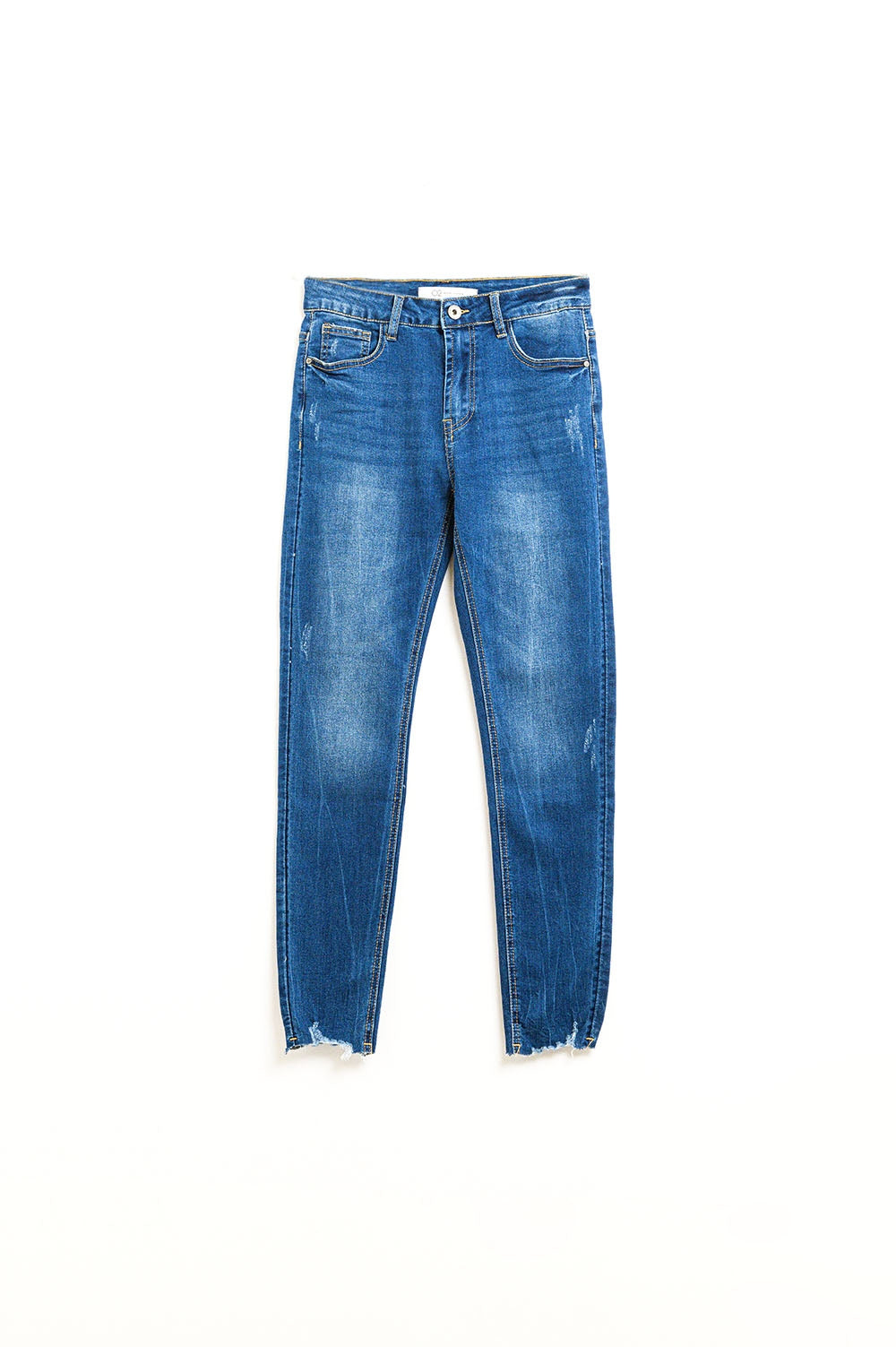 Q2 Calças de ganga super skinny em lavagem média com rasgões na parte inferior