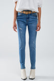 Q2 Calças de ganga super skinny esticadas em MIdwash com pormenores de desgaste