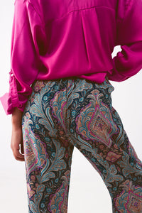 Calças de perna larga em estampado paisley azul
