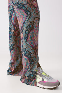 Calças de perna larga em estampado paisley azul
