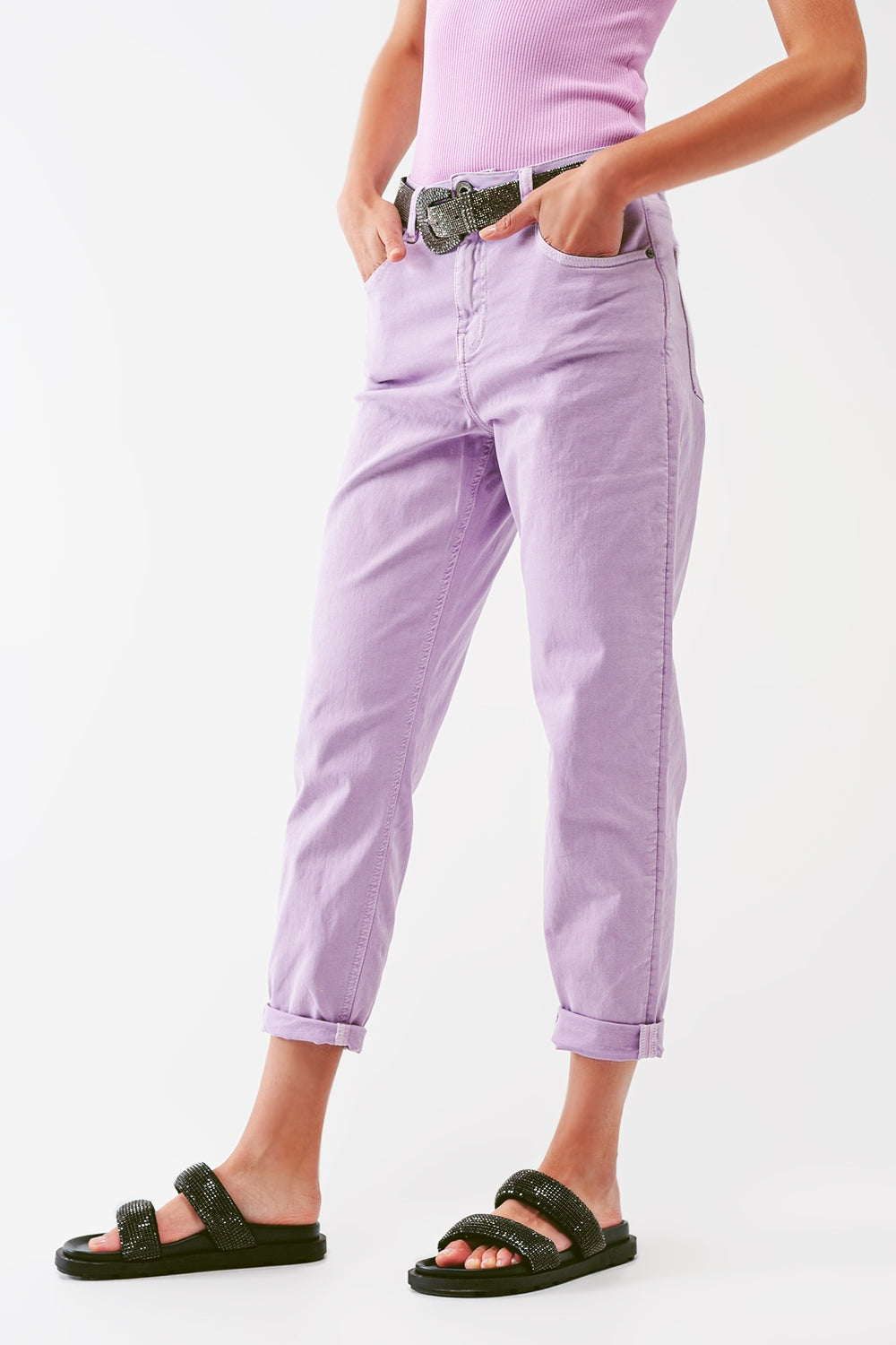 Q2 Calças jeans básicas relaxadas em roxo
