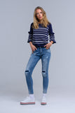 Q2 Calças jeans skinny com rips