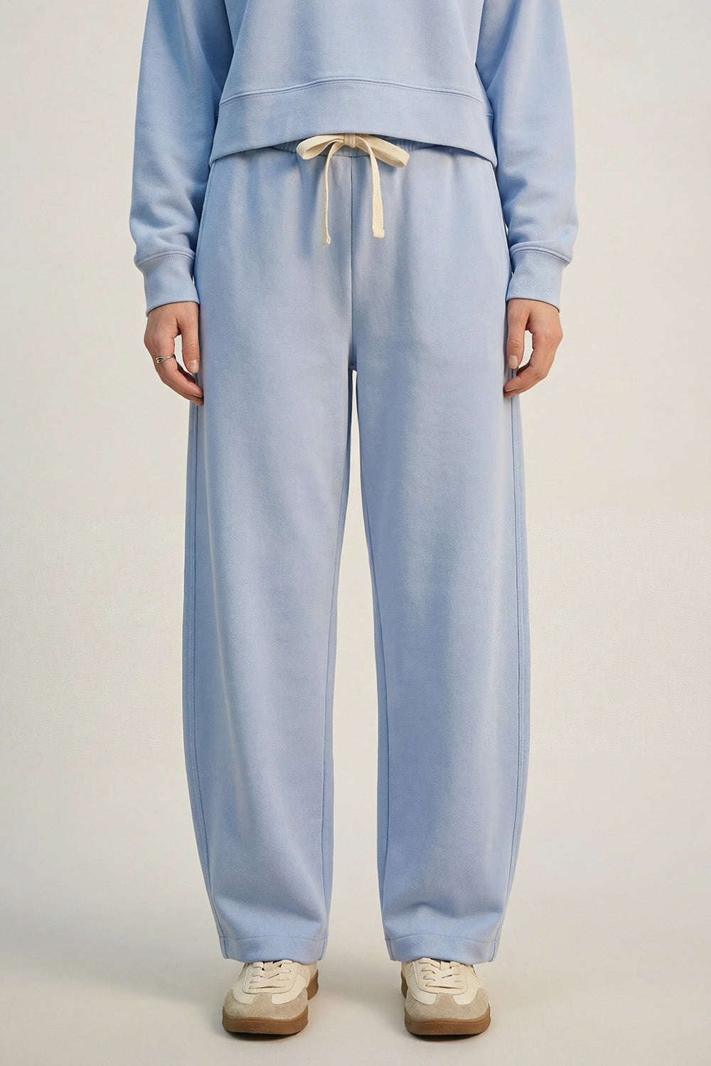 Q2 Calças Jogger de malha super-suave em azul com cintura com cordão