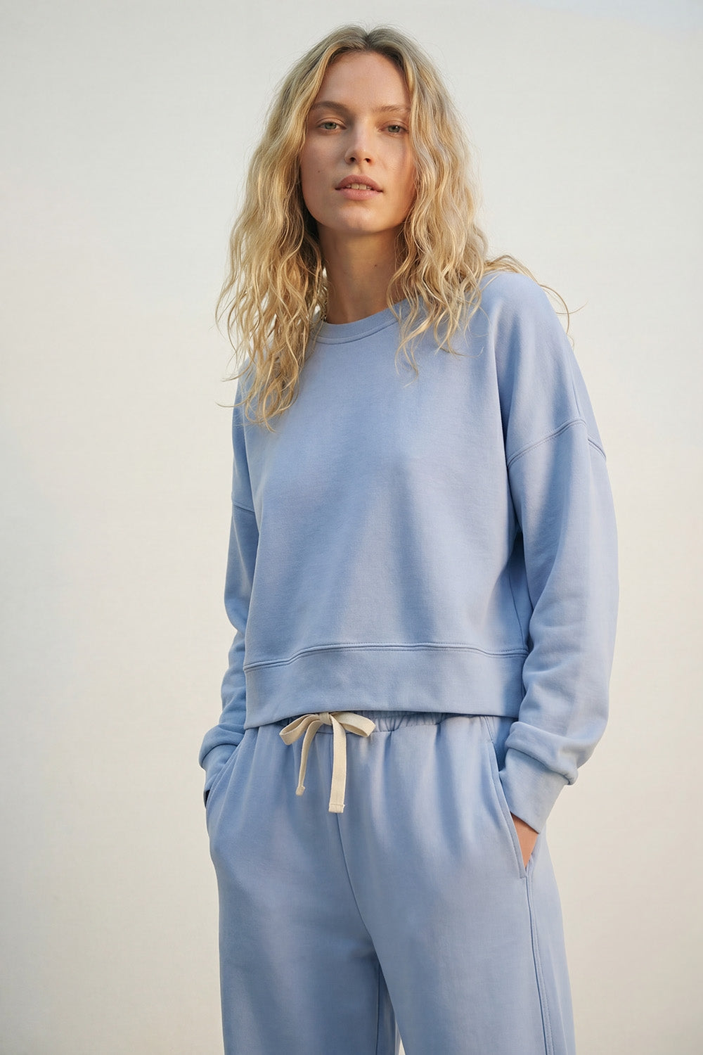 Calças Jogger de malha super-suave em azul com cintura com cordão