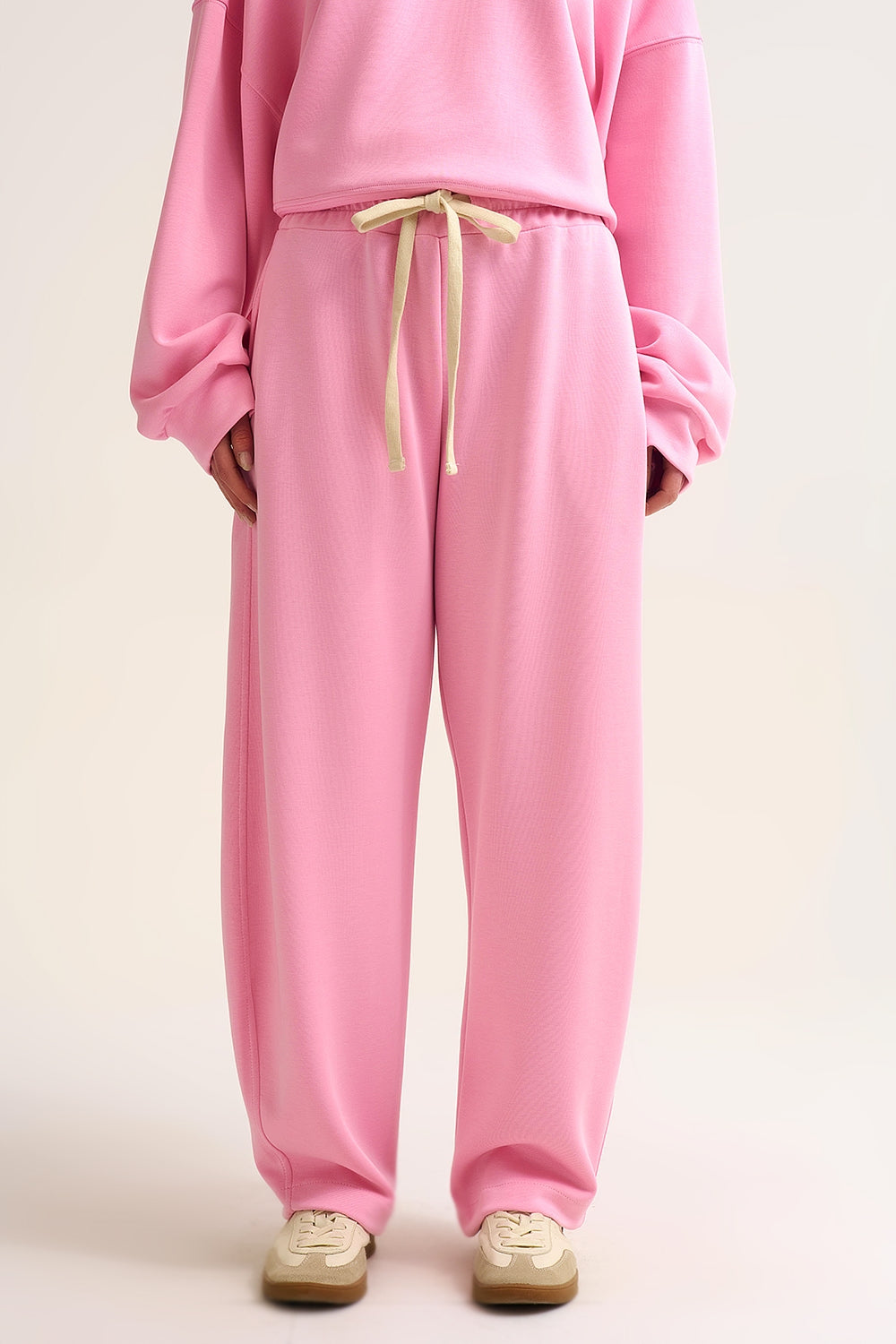 Q2 Calças Jogger de malha super-suave em cor-de-rosa com cintura com cordão