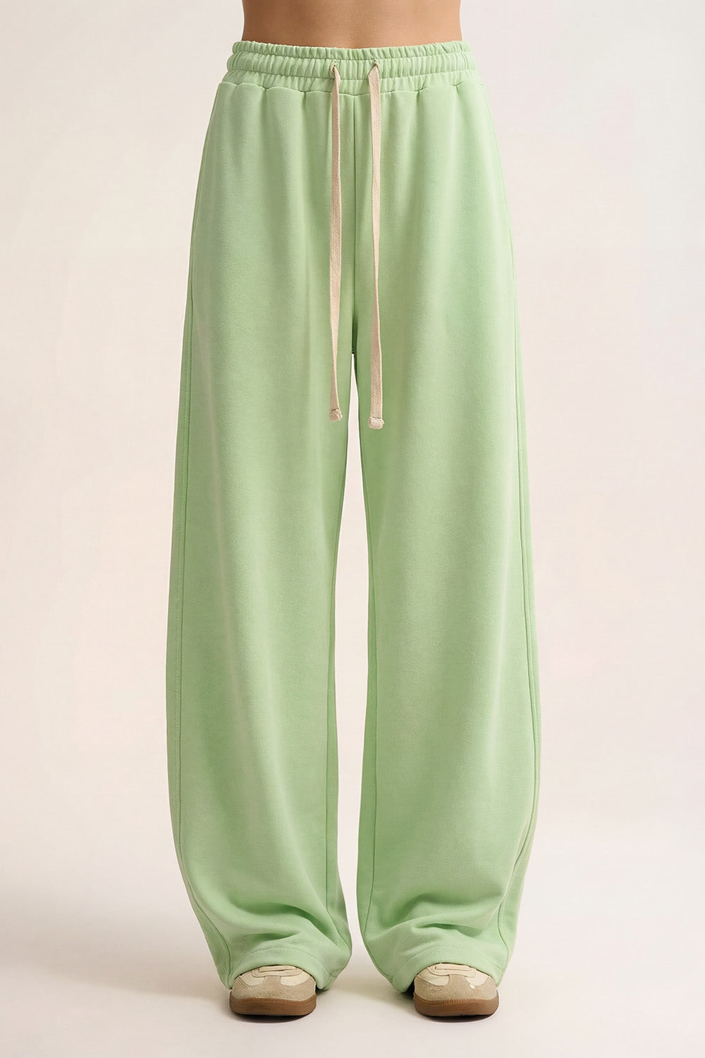 Q2 Calças Jogger de malha super-suave em verde com cintura com cordão