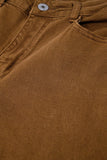 Calças largas em camel com estampado de leopardo na parte inferior