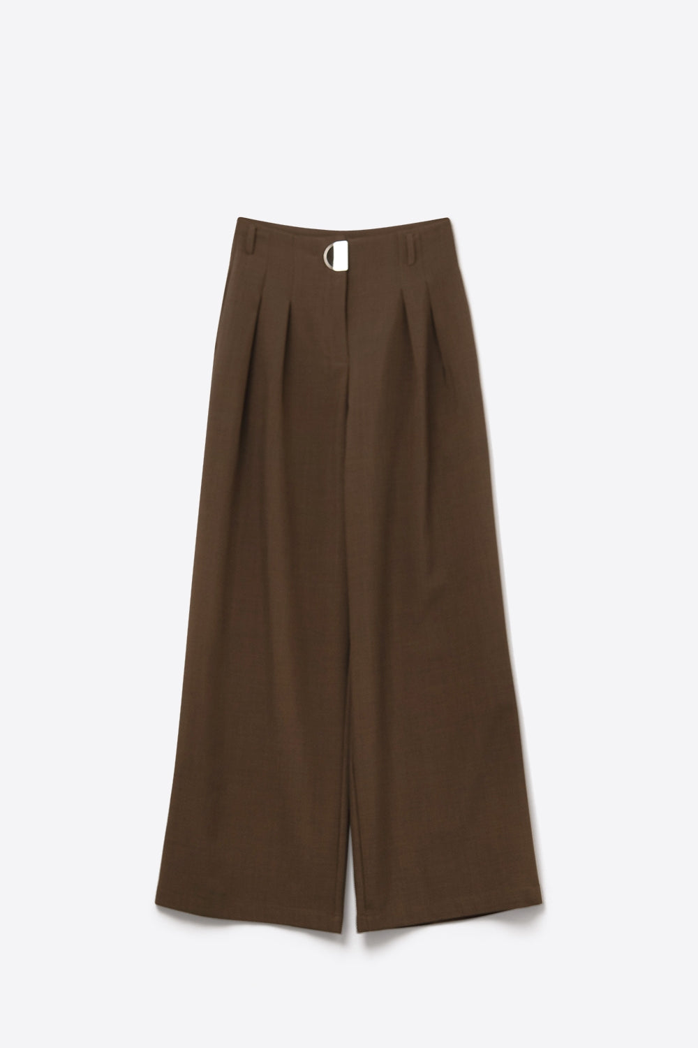 Cal�as largas plissadas camel com fivela met‡lica