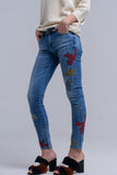 Calças skinny bordadas