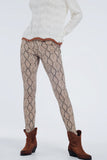 Calças skinny com estampado de cobra em camelo