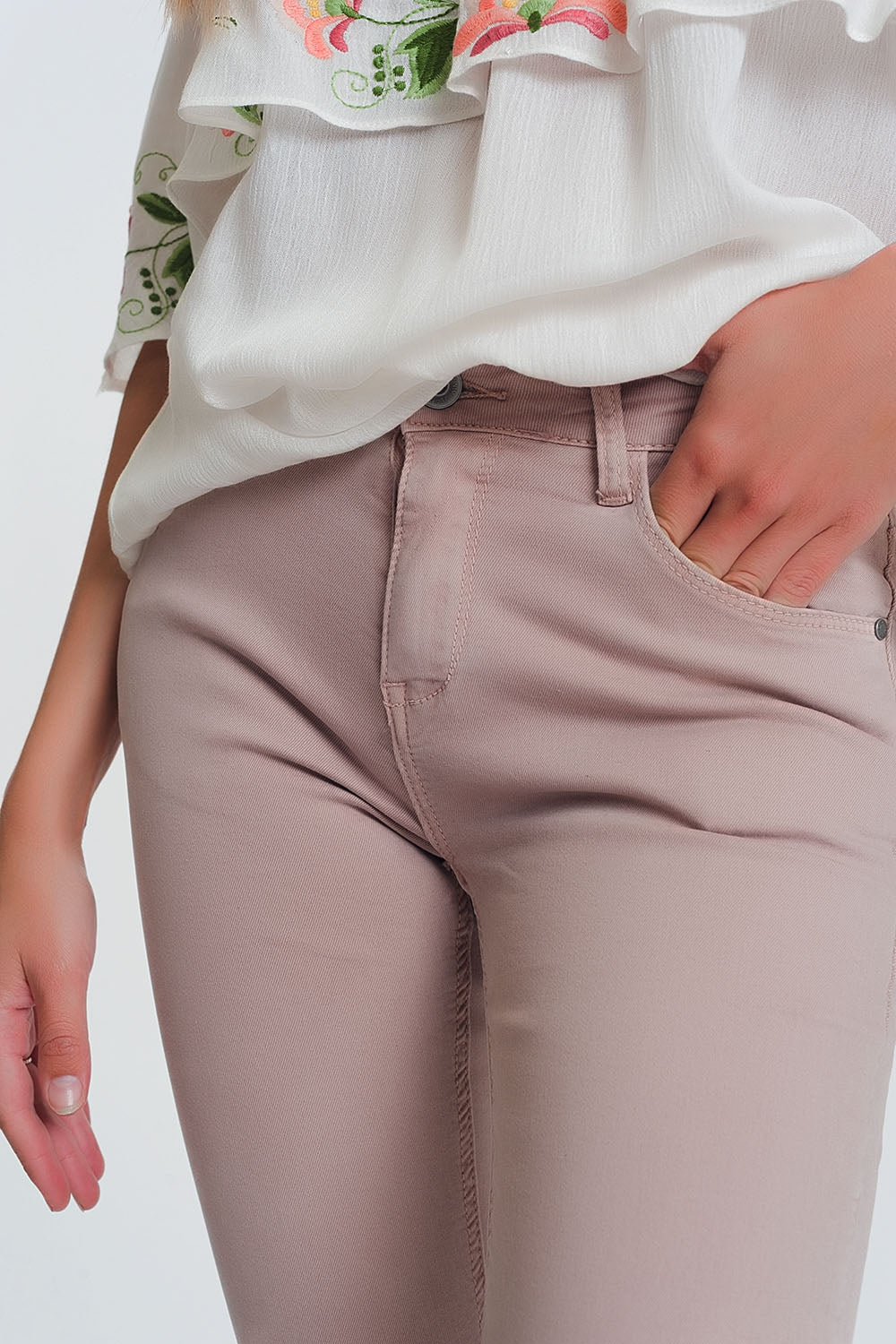 Calças super skinny de cintura alta em rosa