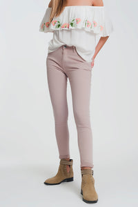 Q2 Calças super skinny de cintura alta em rosa