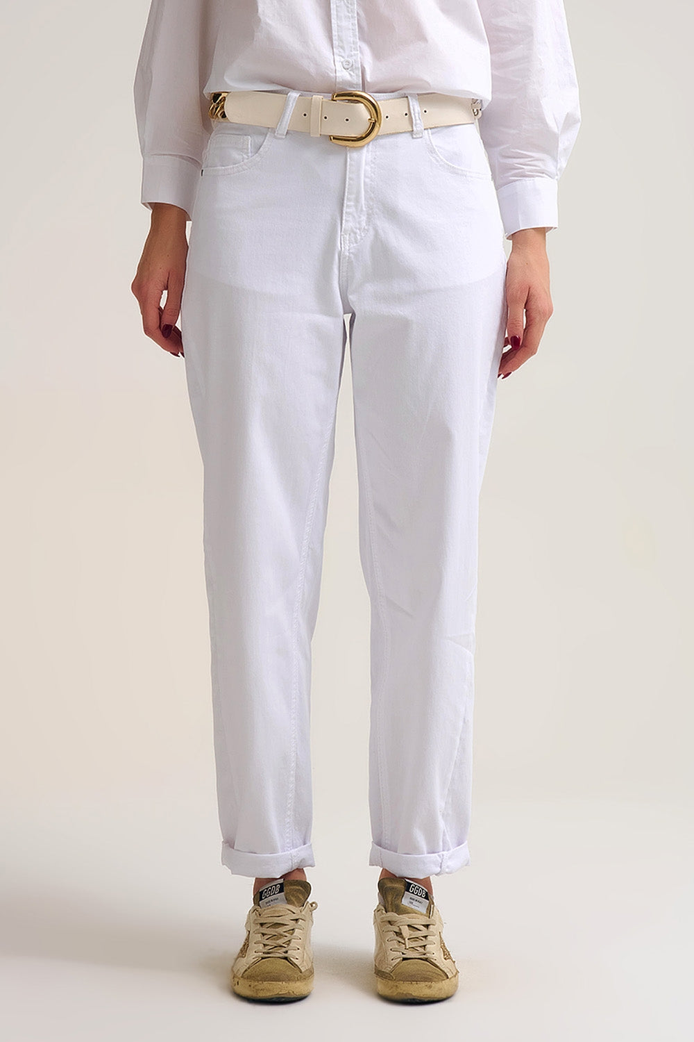 Q2 Calças Tapered descontraídas em branco Comfy Stretch