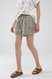 Q2 Calções com estampado de leopardo e cintura elástica com cordão