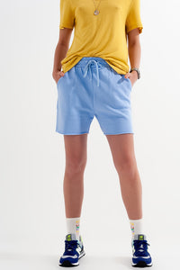 Calções curtos azul de tecido de malha slim fit