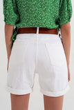Calções de ganga estilo mom style em branco