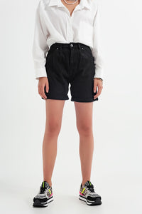 Calções de ganga estilo mom style em preto
