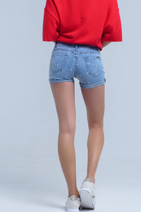 Calções jeans com detalhes das estrelas