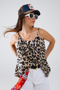 Q2 Cami Top descontraído com estampado leopardo