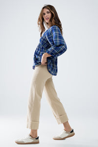 Camisa aos quadrados Babydoll em azul e verde