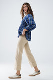 Camisa aos quadrados Babydoll em azul e verde
