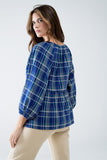 Camisa aos quadrados Babydoll em azul e verde