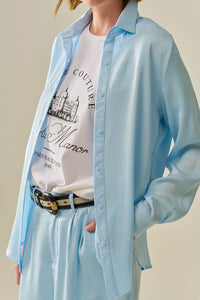 Camisa Azul Bebê com Botões em Cetim