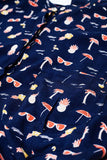 Camisa azul-marinho com estampado de palmeira e ananás