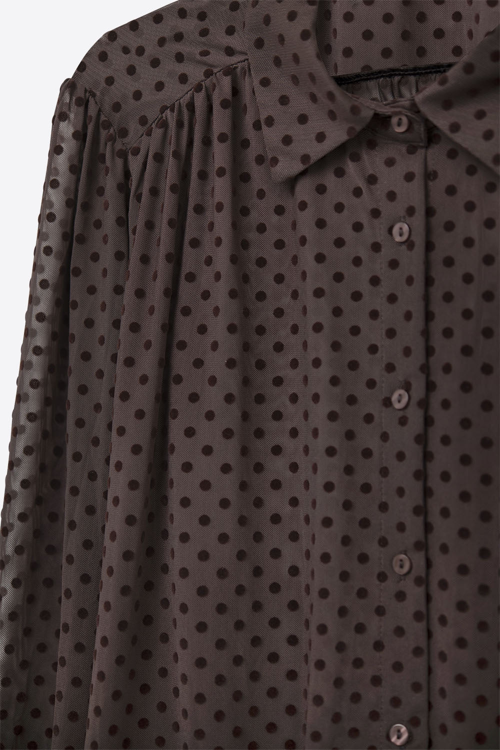 Camisa castanha com botões às pintinhas em chiffon