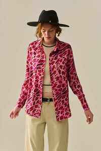 Q2 Camisa com Botões em Estampa de Leopardo Fúcsia