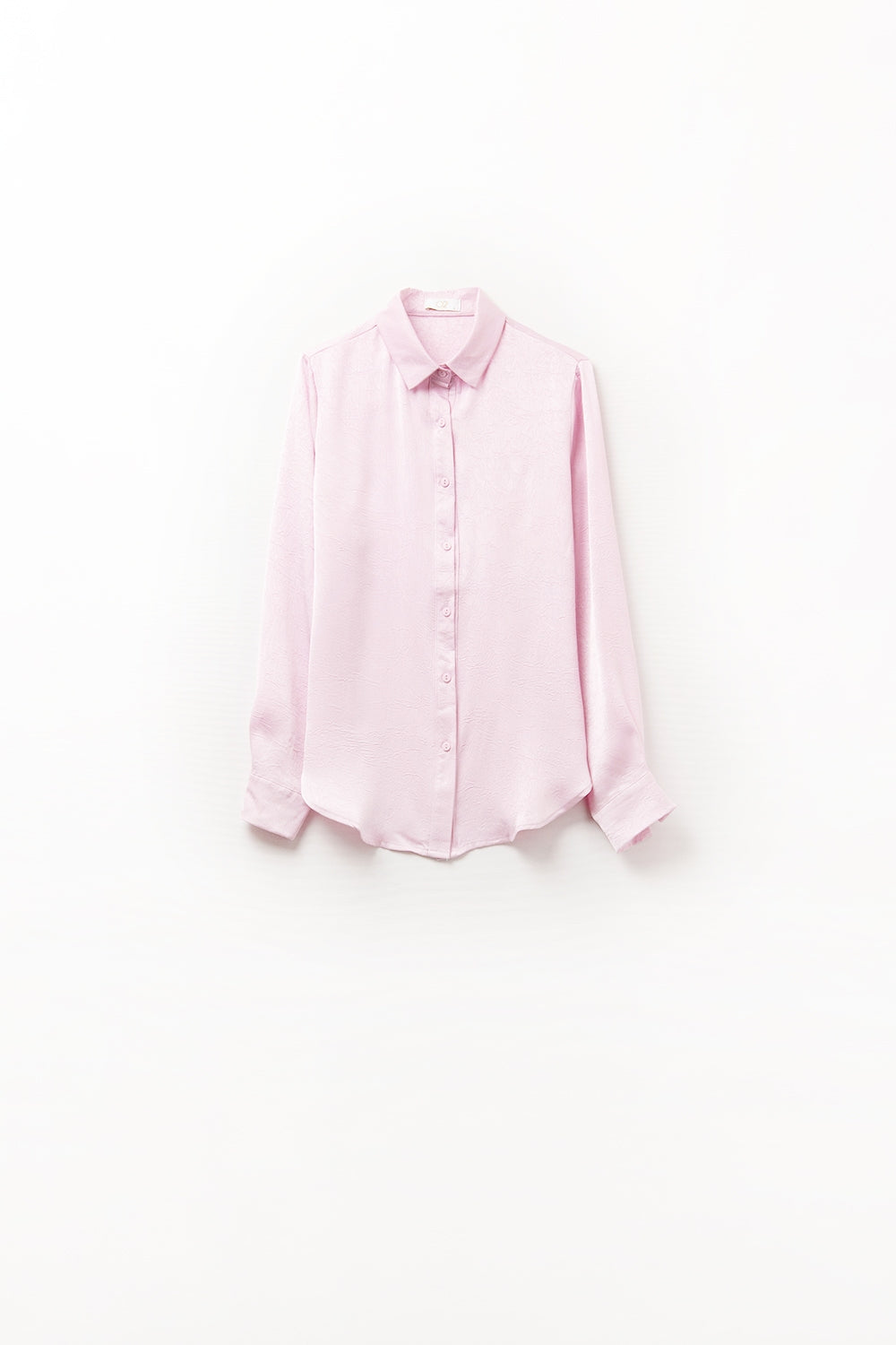 Q2 Camisa com botões rosa bebé em cetim