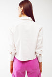 Camisa com colarinho de franjas e strass em branco