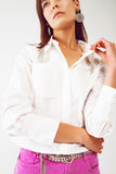 Camisa com colarinho de franjas e strass em branco