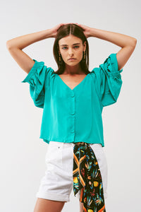 Camisa cropped com botões em verde