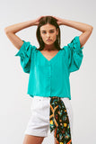 Camisa cropped com botões em verde