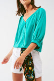 Camisa cropped com botões em verde