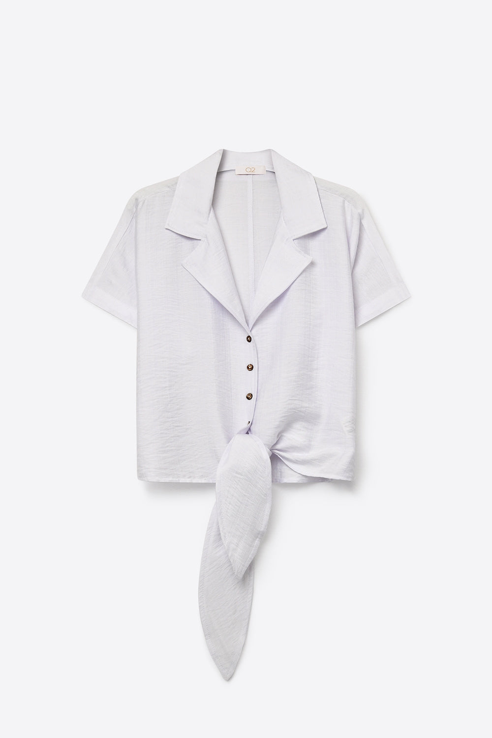 Camisa Cropped de Manga Curta com Amarração Frontal em Linho Branco