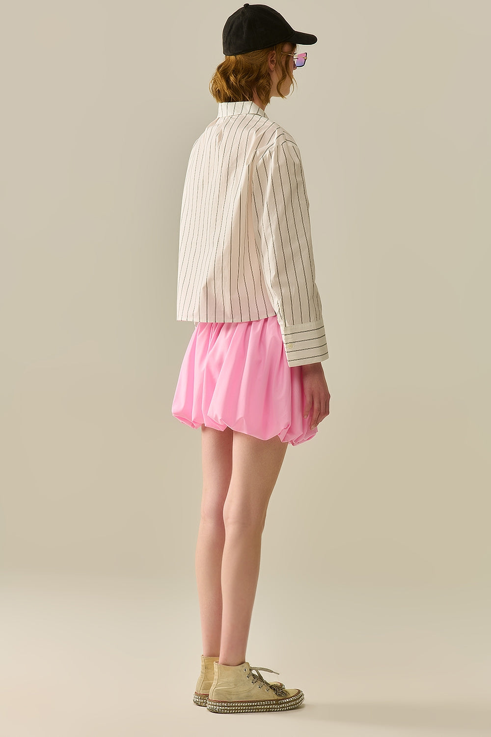 camisa cropped de popelina branca com listras
