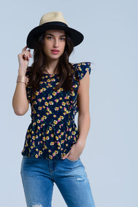 Camisa cruzada da marinha com babados