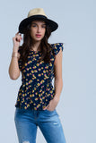 Camisa cruzada da marinha com babados