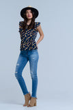 Camisa cruzada da marinha com babados