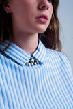 Camisa curta listrada azul
