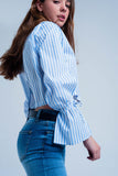 Camisa curta listrada azul