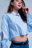 Camisa curta listrada azul