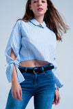 Q2 Camisa curta listrada azul