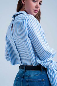 Camisa curta listrada azul