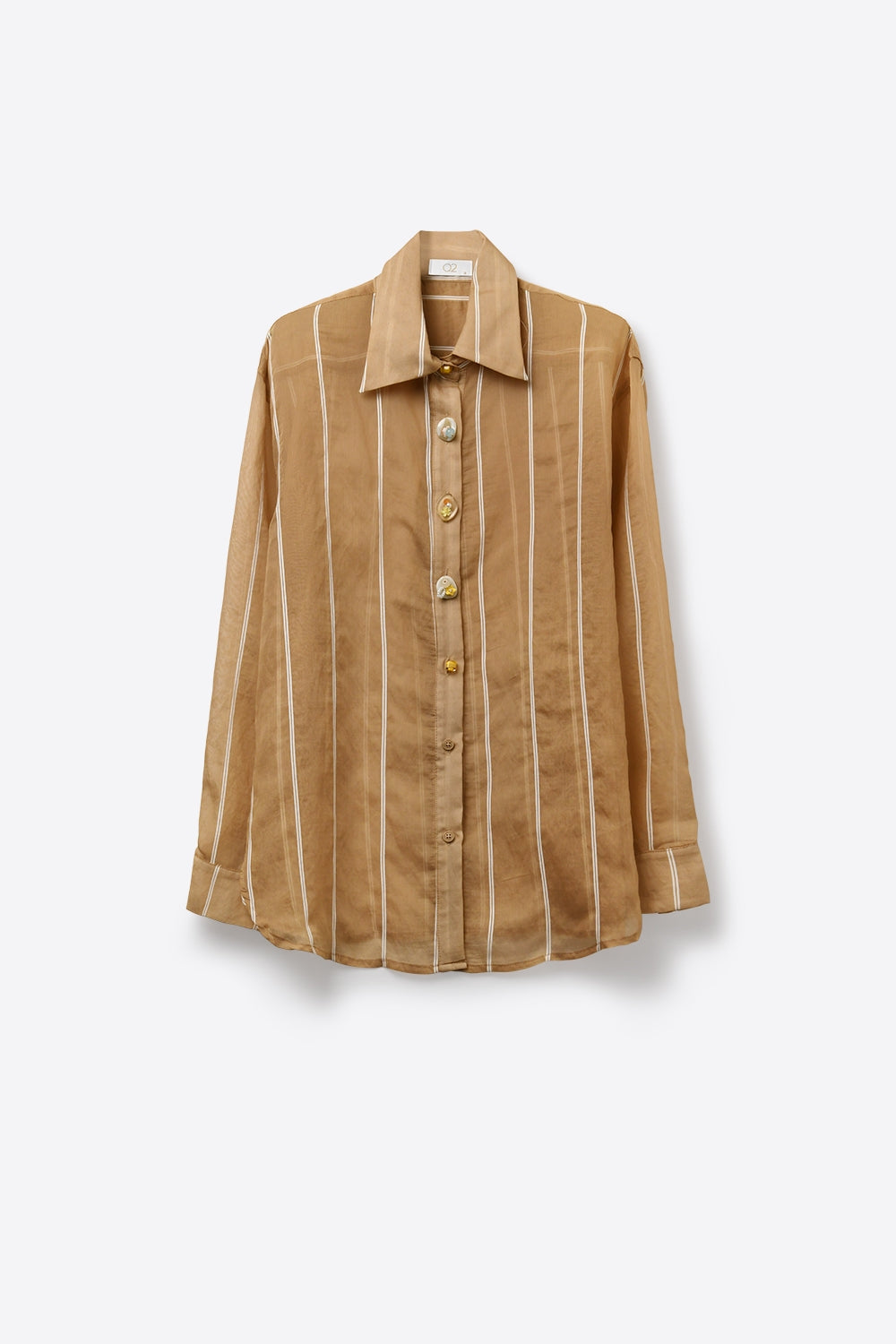 Camisa de bombazina com botões às riscas