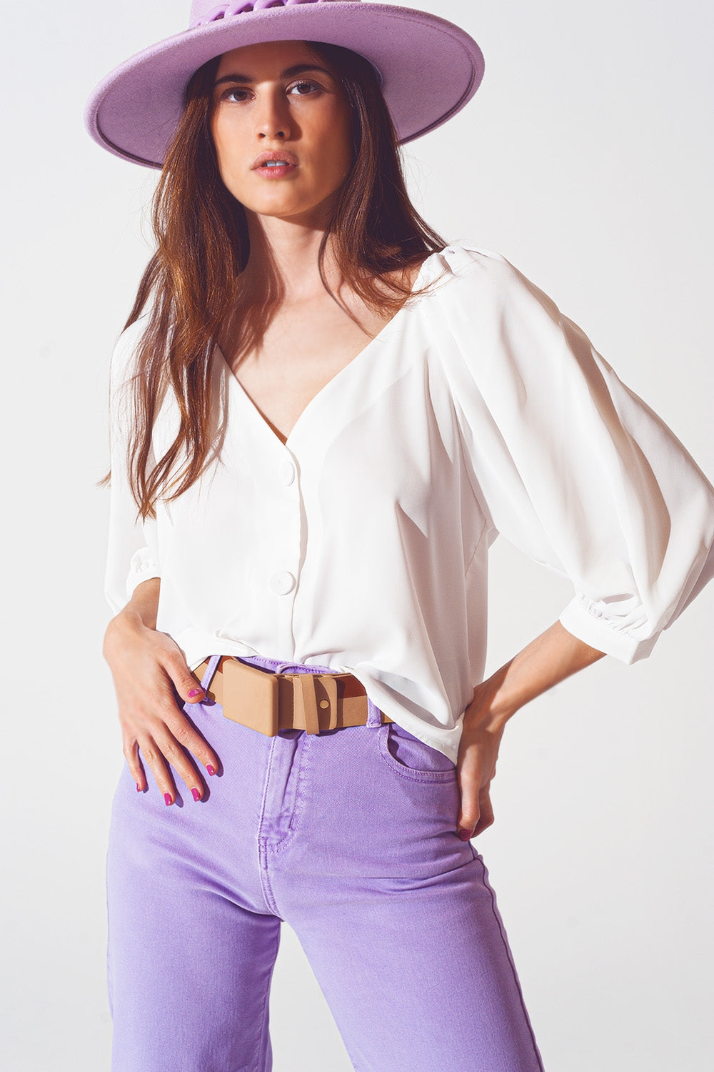Q2 Camisa de Cetim em Creme